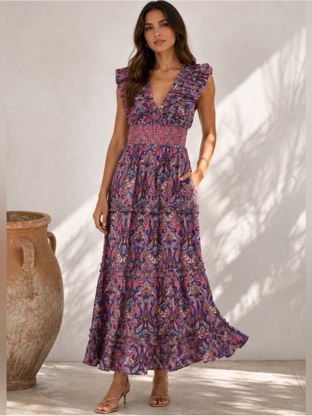 Caroline Constas New York Juniper Print Smocked Maxi Dress Small BNWT